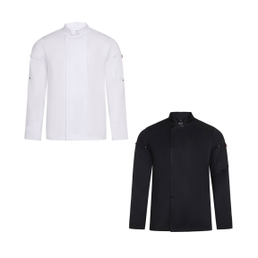 VL AGNI. Unisex virtuves jaka (190 g/m²) no kokvilnas (35%) un pārstrādāta poliestera (65%).
