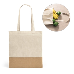 MERCAT. 100% kokvilnas maisiņš (160 g/m²) ar džutas imitācijas detaļām.