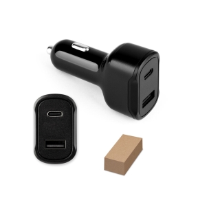 DIRAC. Cigarešu aizdedzinātāja adapteris ar USB-A pieslēgvietu 18 W un USB-C 20 W no pārstrādāta ABS (100% rABS)