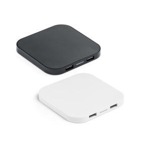 CAROLINE. Īpaši ātrs 15 W bezvadu lādētājs ar HUB 2 USB-A pieslēgvietām no pārstrādāta ABS (60% rABS)