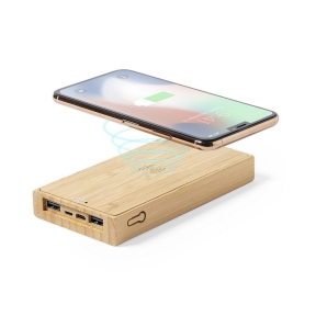 Bamboo bezvadu enerģijas banka 10000 mAh, bezvadu lādētājs 5W, saules lādētājs