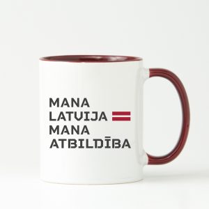 Latvijas krūze ar krāsainu iekšpusi un osiņu